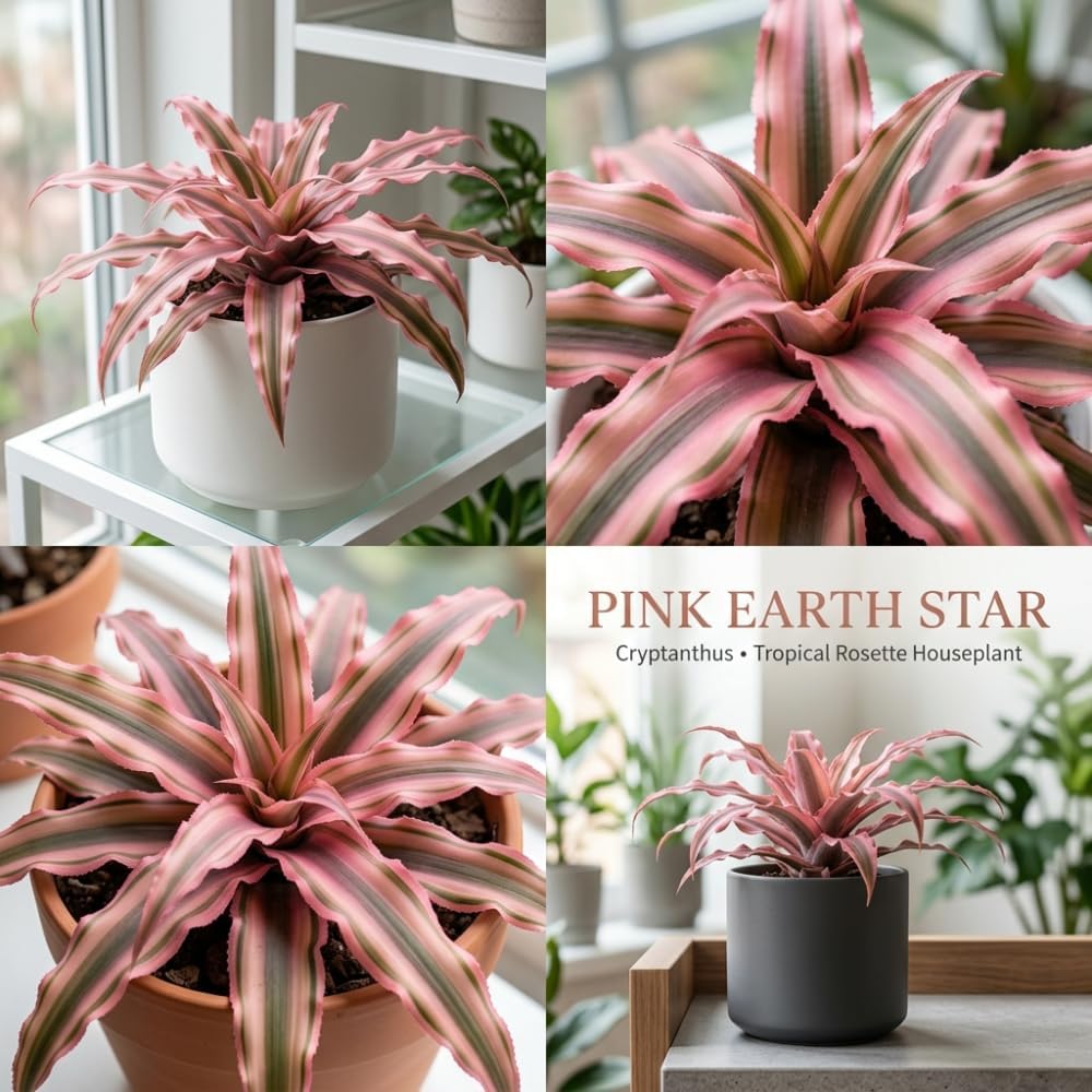 Cryptanthus Bivittatus Plant, 4 Inch Pot, Stunning Pink Earth Star Indoor Plant for Home Décor, Robust Pet-Friendly Bromeliad with Star-Shaped Leaves