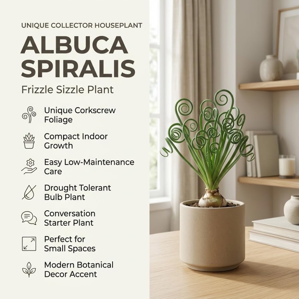 Albuca Spiralis Plant Live, 4 Inch Potted Frizzle Sizzle, Low Maintenance Indoor Succulent with Unique Corkscrew Curly Leaves for Home Office Decor