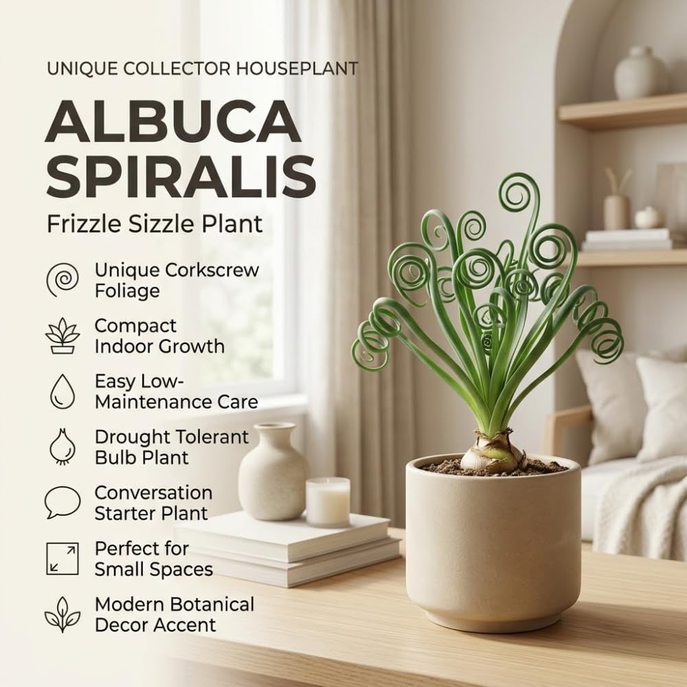 Frizzle Sizzle Plant, 4" Potted Albuca Spiralis Plant, High-Vigor Low Maintenance Spiral Succulent for Bright Windowsills, Striking Curly Foliage