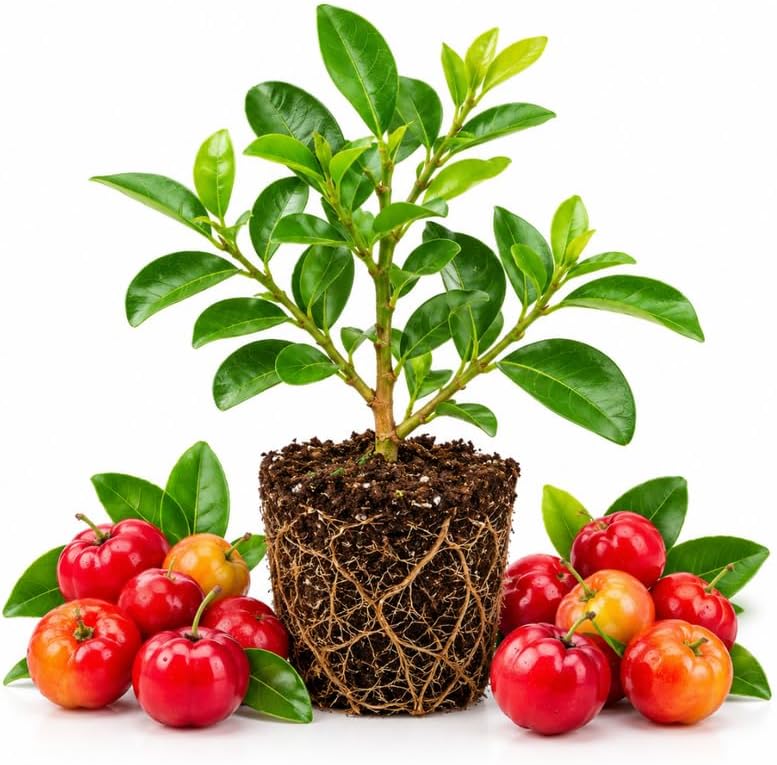 Barbados Cherry Plant, Acerola Fruit Tree 4" Tall