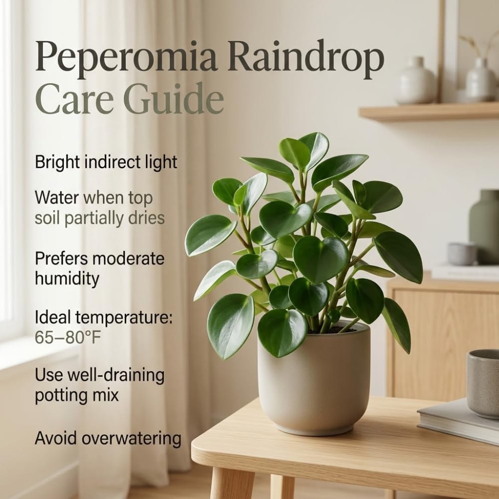 Peperomia Raindrop Live Plant in 4" Pot, Vigorous Potted Indoor Plant Starter with Glossy Teardrop Leaves, Sturdy Low Maintenance Pet-Safe Plant for Home Office & Desk Décor