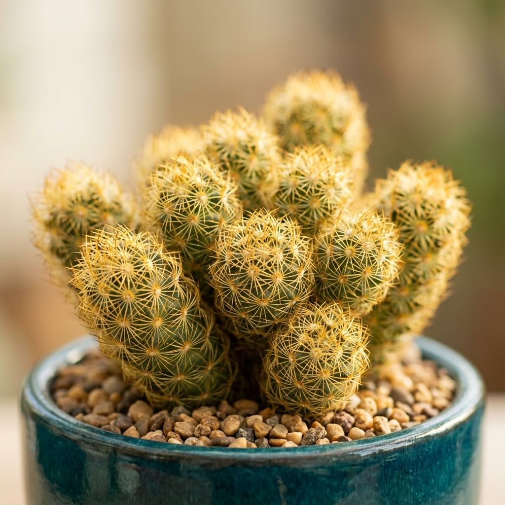 2 Live Cactus Plants Gold Ladyfinger Mammillaria Elongata, 4" Pot, Fully Rooted, Low Maintenance Rare Succulent Plant Live, Ideal for Succulent Collections & Indoor Décor