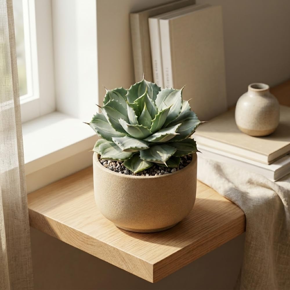 Live Succulent Plant, Variegated Agave in 4 Inch Pot, Low Maintenance Succulent for Bright Windowsills - Striking Blue-Green & Cream Foliage