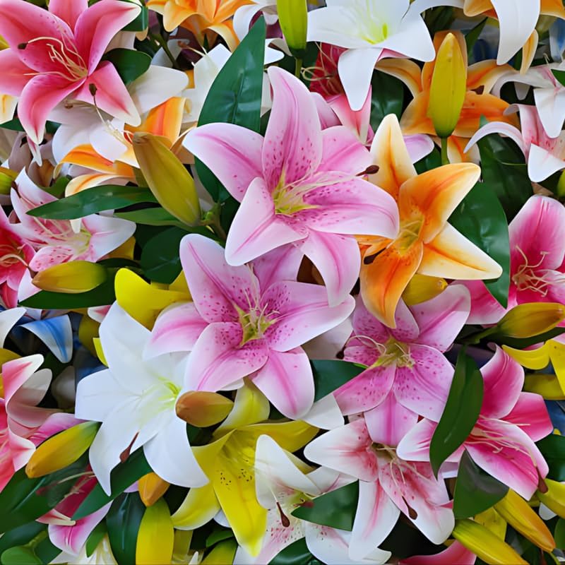 8 Assorted Oriental Lily Bulbs, Well-Rooted Plant Starters, Low Maintenance Flowering Bulbs for Sunny Outdoor Spots