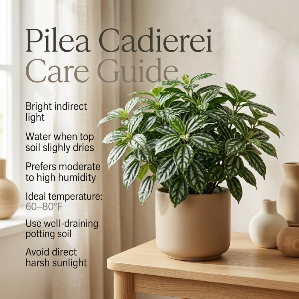 Pilea Cadierei Plant, 4" Potted Watermelon Pilea, High-Vigor Low Maintenance Houseplant for Desks, Pet-Friendly Silver & Green Foliage