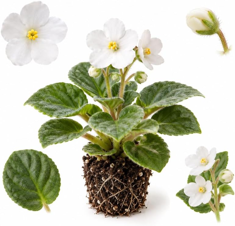 White African Violets Live Plant, 3-6" Tall African Violet Plant