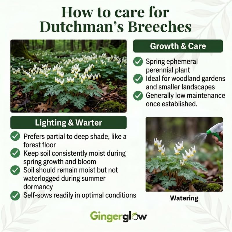 10 Live Dutchman’s Breeches Bare Root Plant, Easy Care, Low Maintenance, Early Spring Blooming Perennial, Ideal for Shade Gardens & Woodland Landscapes