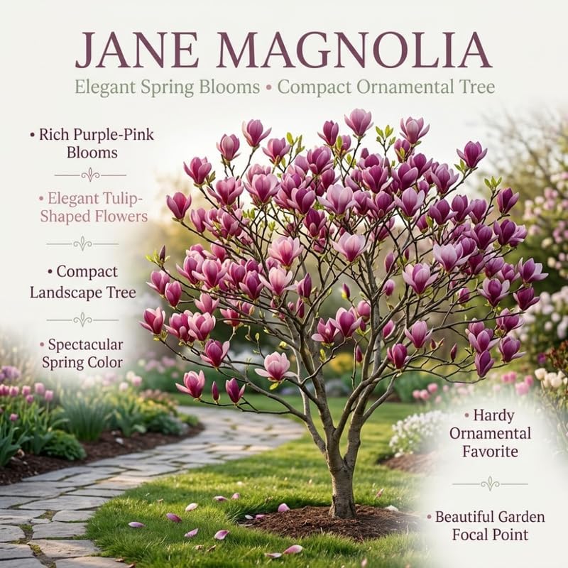 (No Ship to CA,HI,AK) Jane Magnolia Tree Live Plant, 3 Feet Tall in 3 Gallon Pot, Vigorous Cold-Hardy Deciduous Shrub, Sturdy Low Maintenance Plant for Pink Spring Blooms & Garden Landscapes