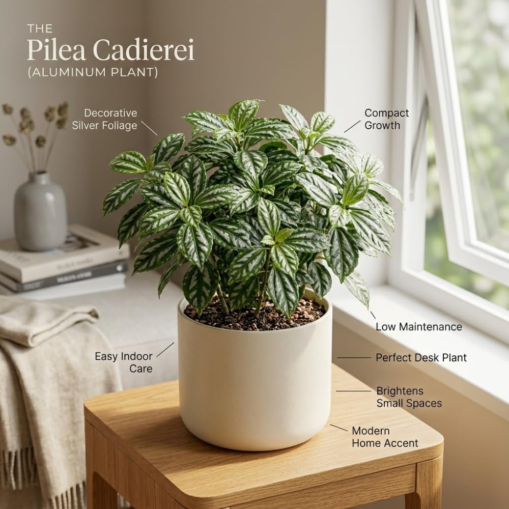 Pilea Cadierei Aluminum Plant, 4" Potted Houseplant, Low Maintenance Houseplant, Robust Sturdy Starter with Metallic Patterned Leaves