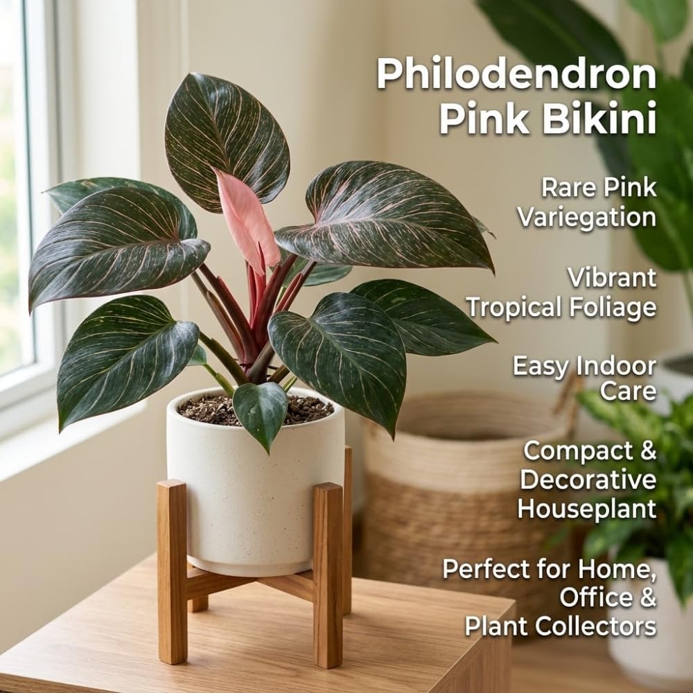 Philodendron Pink Princess Live Plant, 4 Inch Pot, Vigorous Indoor Plant with Pink Variegated Leaves, Sturdy Low Maintenance Tropical Foliage for Home & Office Decor