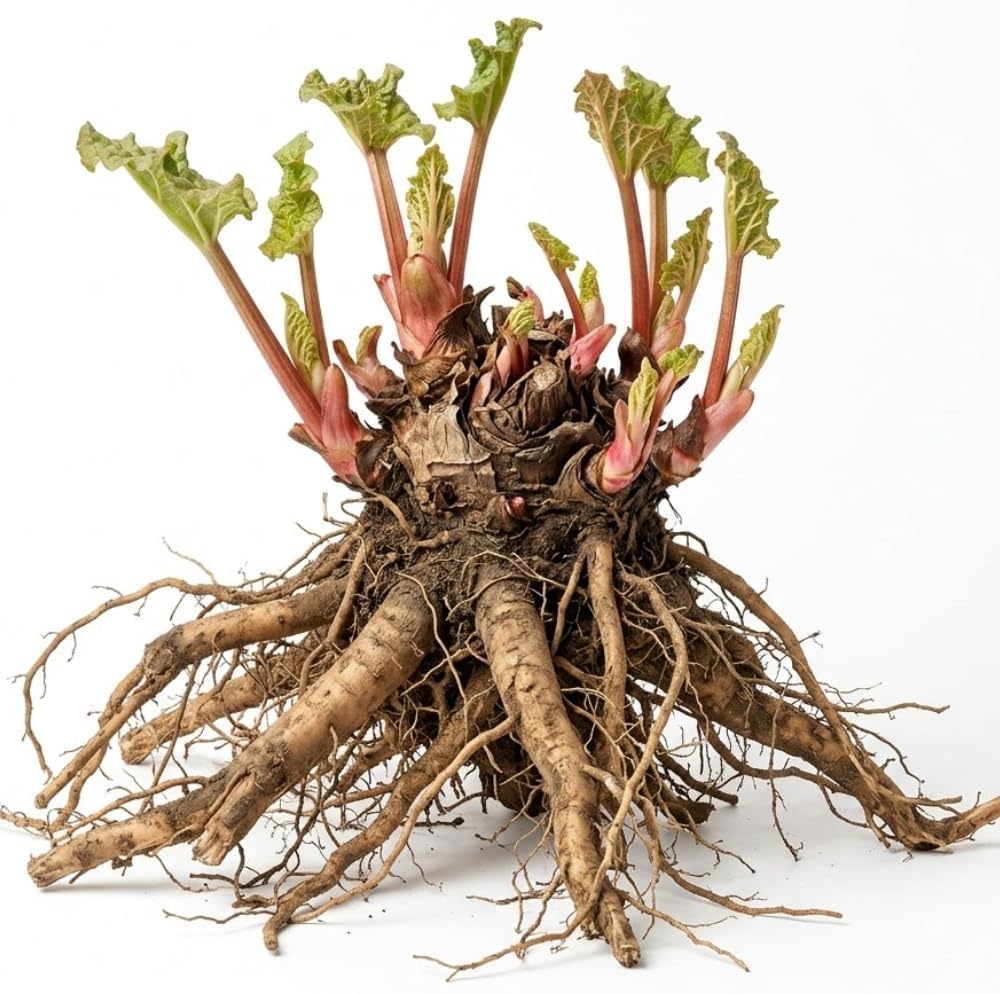 Victoria Rhubarb Plant, Well-Rooted 4-6" Rhubarb Root, Cold-Hardy High Yield Edible Plant for Backyard Rows
