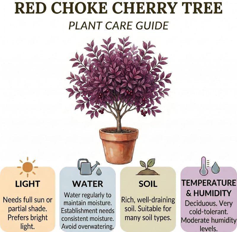 Live Red Choke Cherry Tree in 2.5 Inch Pot, Well Rooted, Easy Care Chokecherry Plant, Ornamental Plant with Red Foliage for Garden & Landscape