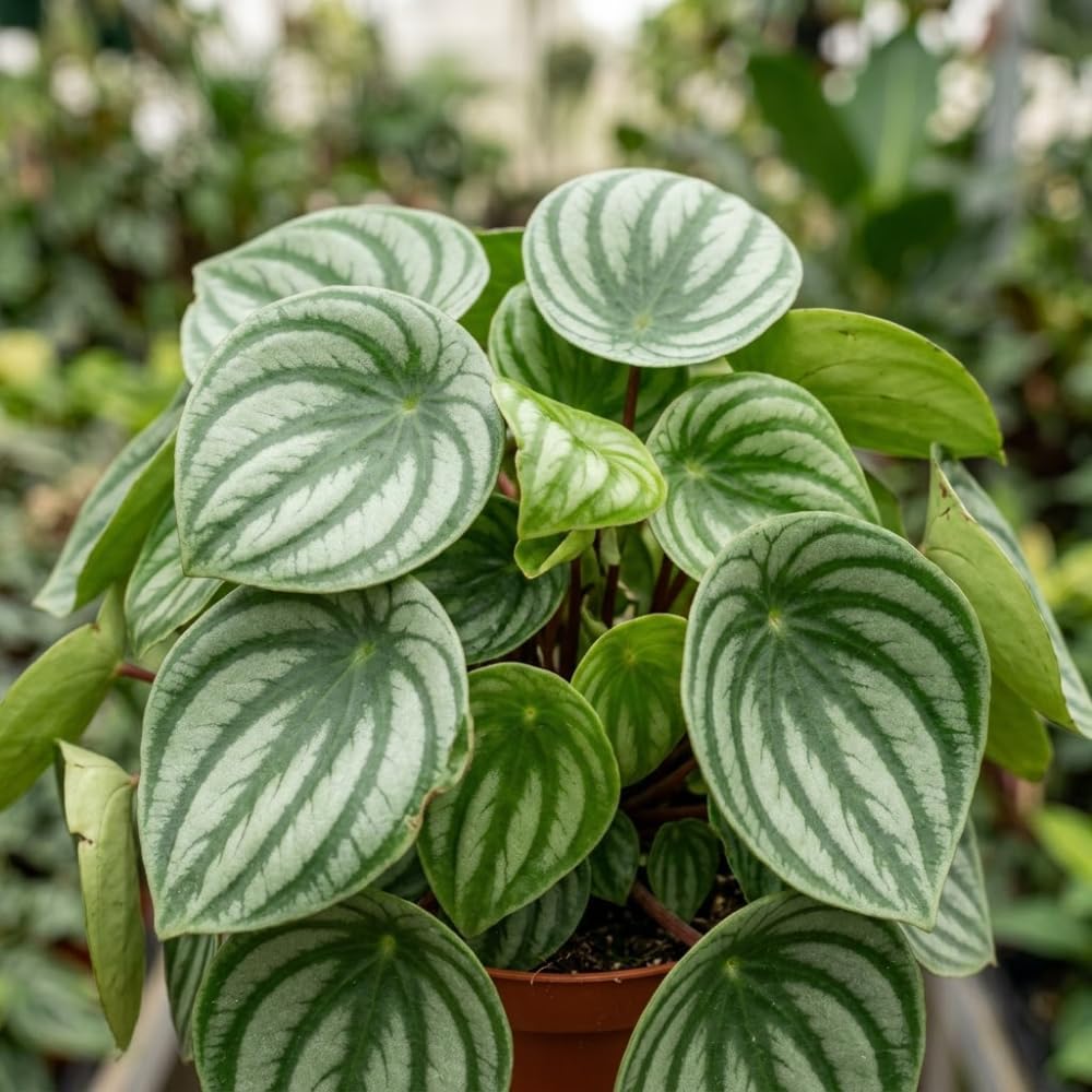Peperomia Live Plant, Peperomia Watermelon Houseplant in 4'' Inch Pot, Easy Indoor Plant Live for Shelves, Desks & Small Spaces