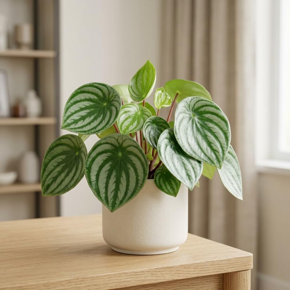 Peperomia Watermelon Live Plant, 4'' Inch Pot, Easy-Care Peperomia Live Indoor Houseplant, Attractive Peperomia Argyreia Plant for Home & Office Décor