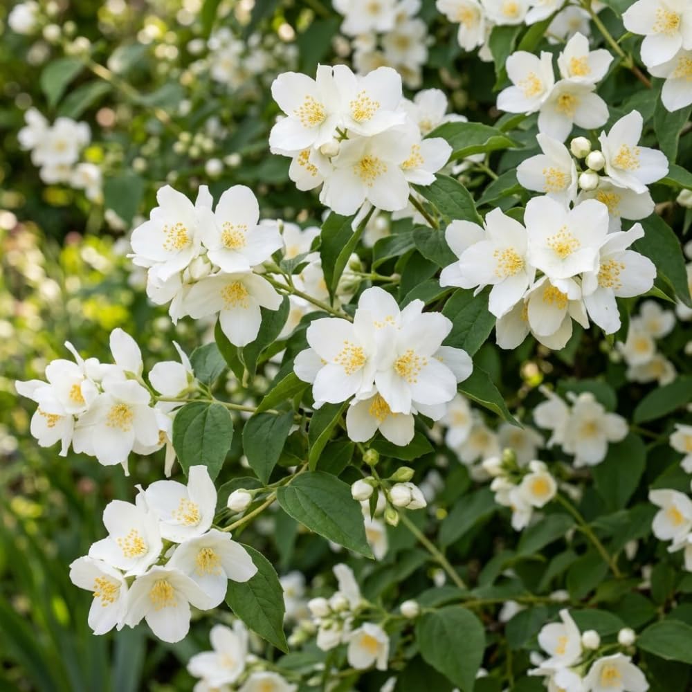 Mock Orange Shrub, 4-6" Potted Plant Starter, High-Vigor Cold-Hardy Bush for Backyard Gardens, Beautiful White Blossoms & Growth Habit
