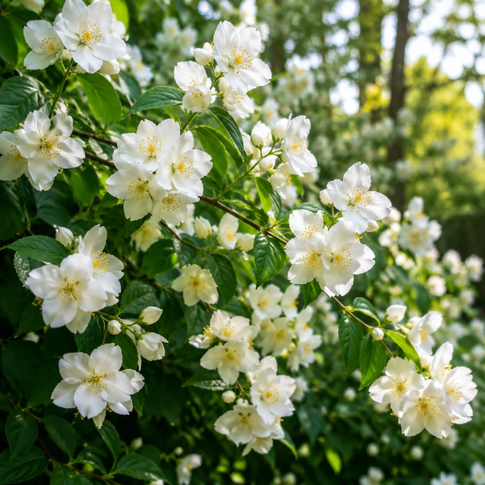 Mock Orange Shrub, 4-6" Potted Plant Starter, High-Vigor Cold-Hardy Bush for Backyard Gardens, Beautiful White Blossoms & Growth Habit