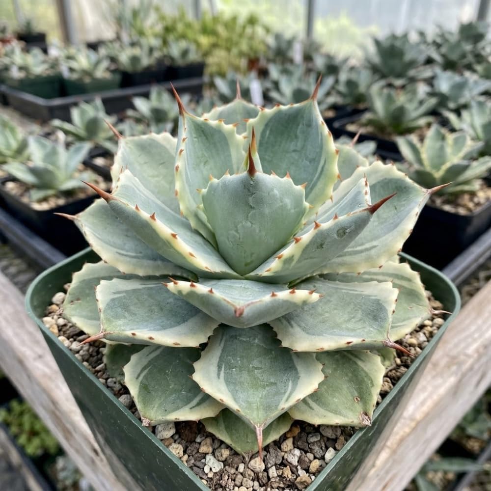 Live Succulent Plant, Variegated Agave in 4 Inch Pot, Low Maintenance Succulent for Bright Windowsills - Striking Blue-Green & Cream Foliage