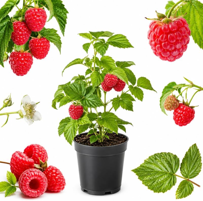 Raspberry Bush, 4 Inch Potted Edible Fruit Shrub, Cold-Hardy Plant for Backyard Garden