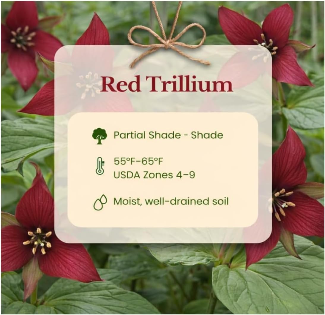 Red Trillium Bulbs, 5 Large Bulbs, Low Maintenance, Perennial Flower Bulbs for Outdoor Garden and Woodland Landscaping