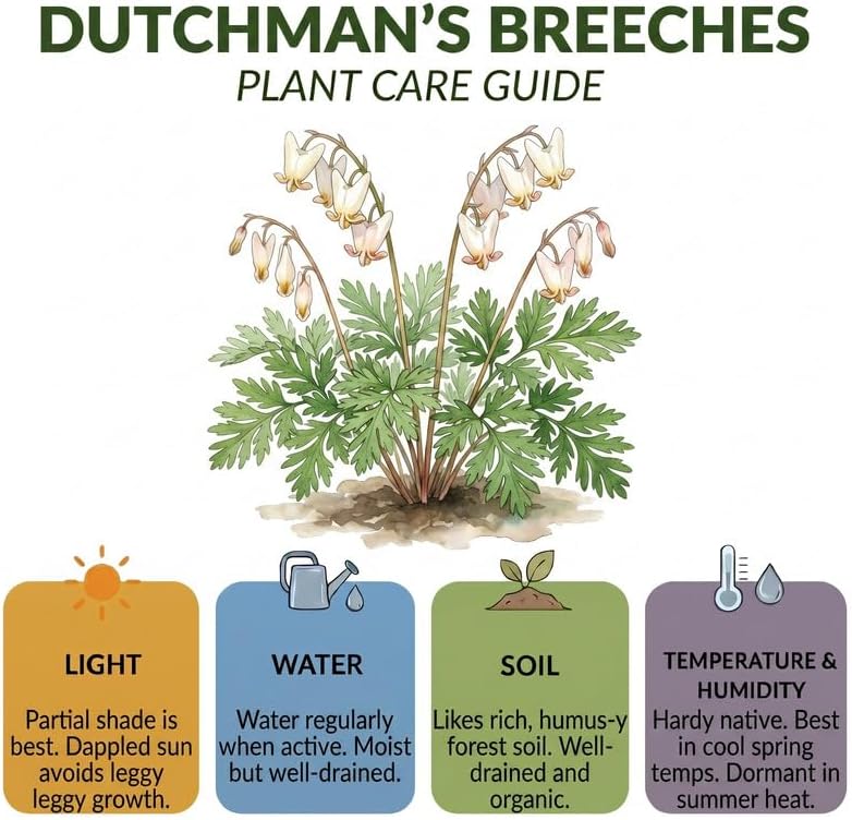 5 Live Dutchman’s Breeches Bare Root Plant, Easy Care, Low Maintenance, Early Spring Blooming Perennial, Ideal for Shade Gardens & Woodland Landscapes