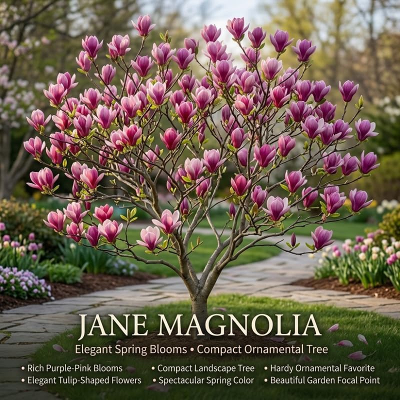 (No Ship to CA,HI,AK) Jane Magnolia Plant in 3 Gallon Pot, 3 Ft Tall, Live Flowering Deciduous Tree for Ornamental Landscaping, Cold-Hardy Shrub for Tulip-Shaped Spring Blooms