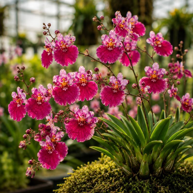 Hot Pink Tolumnia Oncidium Orchid Plant, Dancing Lady Floral Shrub, Easy Care Indoor Blooming Plant for Garden and Home Decor