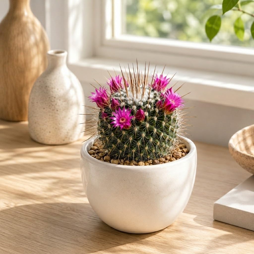 Un Pico Cactus Plant Live (Mammillaria Spinosissima), 4" Pot, Fully Rooted, Easy Care, Unique Ornamental Live Succulent Plant for Home, Office & Indoor Displays