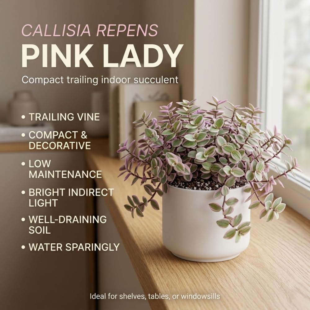 Succulent Plant Live, Callisia Repens Pink Lady Turtle Vine in 4" Pot, High-Vigor Low Maintenance Indoor Plant for Hanging Baskets