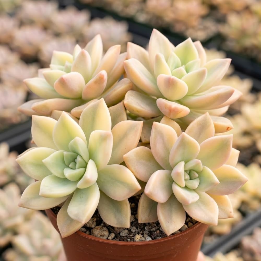 Variegated Ghost Plant Graptopetalum in 4" Pot, High-Vigor Low Maintenance Succulent - Pet-Friendly, Sturdy Growth for Shelves