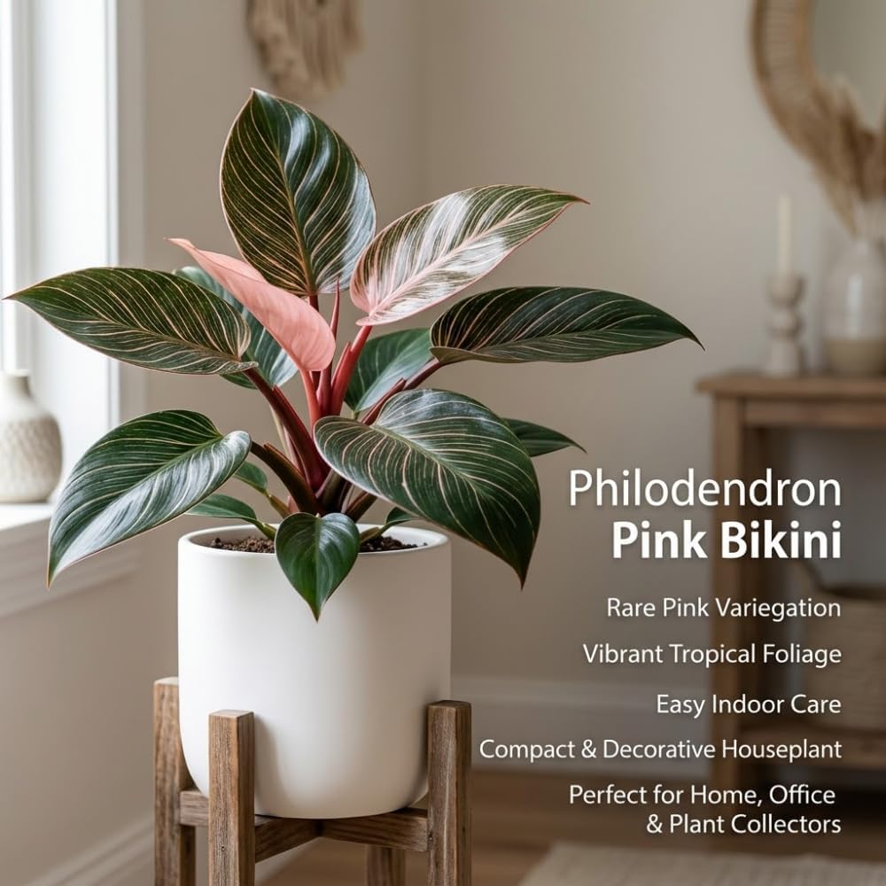 Pink Princess Philodendron Live Plant, 4" Pot, Vigorous Tropical Houseplant with Bright Pink Foliage for Living Rooms & Shelves, Easy to Care
