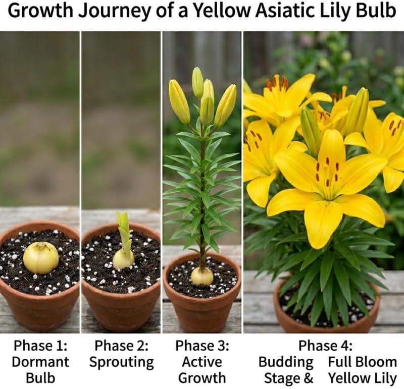 Yellow Asiatic Lily Bulbs, Set 8 Lilly Bulbs for Planting Outdoors, Well-Rooted Plant Starters, Vibrant Yellow Bloom Starters for Home Landscapes and Pots