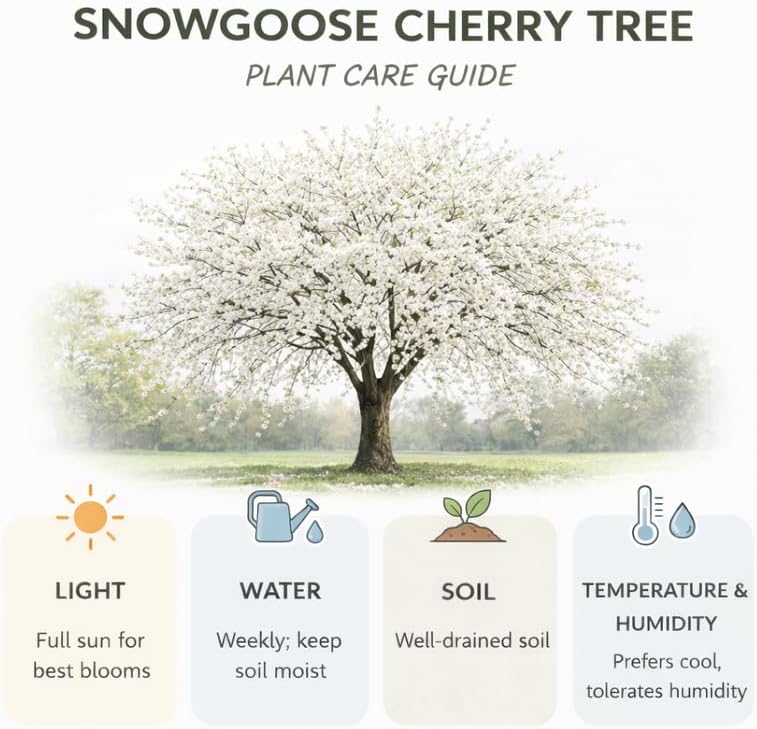 Snowgoose Cherry Tree Live Plant, 6-12 Inch Tall Starter Plant, Japanese Cherry Blossom Tree, Easy Care Flowering Tree for Planting Outdoors