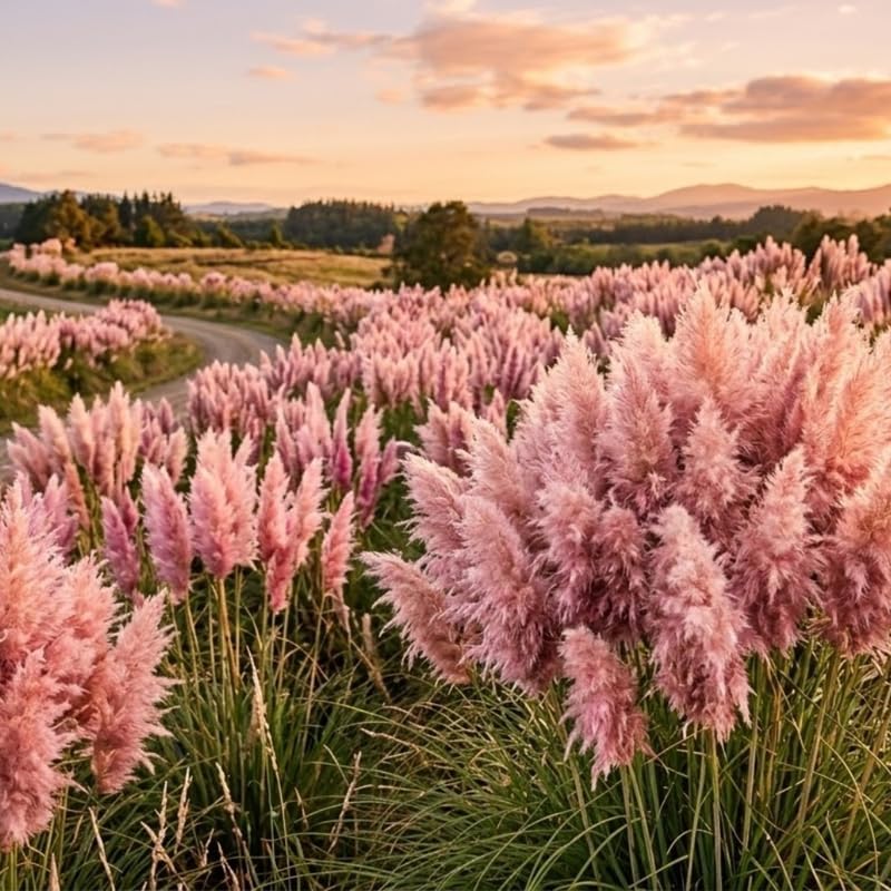 Pink Pampas Grass Plants Live, 4 Inch Tall Starter, Ornamental Feather Grass for Home Landscapes and Backyard Rows