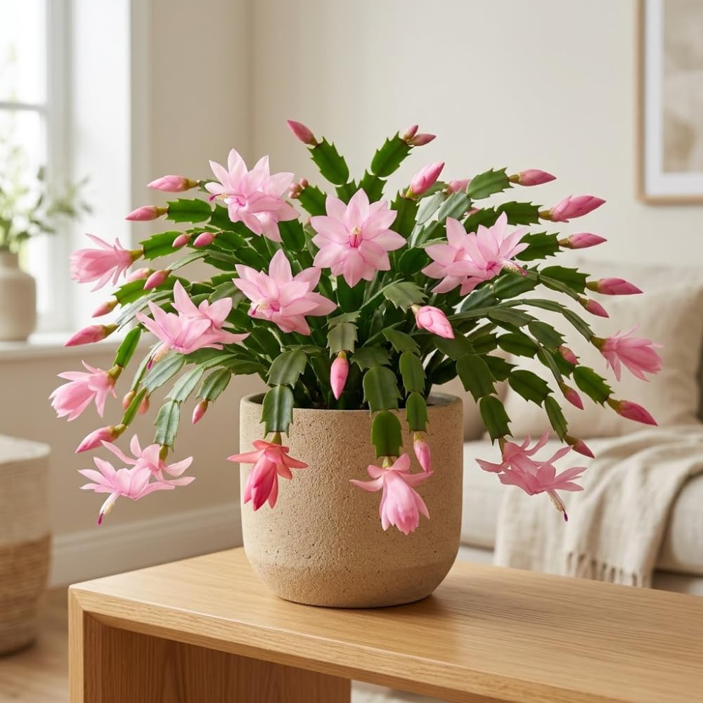 2 Orange Christmas Cactus Live Plant, 5-6 Inch Tall, Easy to Care Indoor Winter Houseplant for Office Desk and Patio Decor, Vigorous Live Holiday Plant