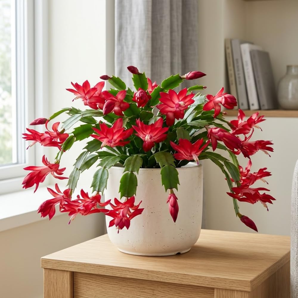 2 Orange Christmas Cactus Live Plant, 5-6 Inch Tall, Easy to Care Indoor Winter Houseplant for Office Desk and Patio Decor, Vigorous Live Holiday Plant
