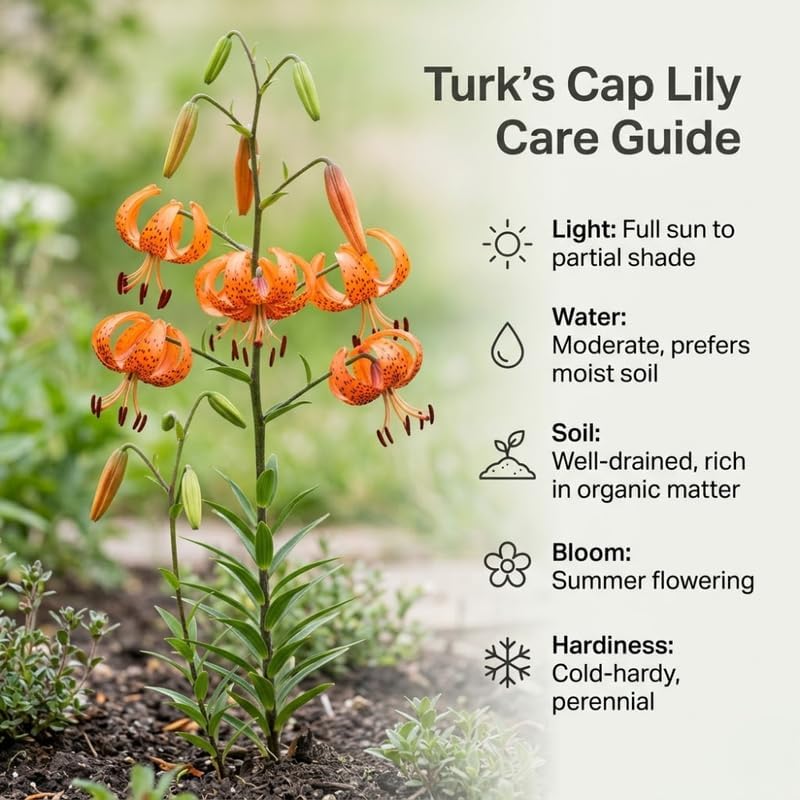 5 Tiger Lily Bulbs - Turk's Cap Lilium Superbum, Orange Flowering Perennial for Shady Garden Borders, Low Maintenance Native Flowering Perennial for Sun