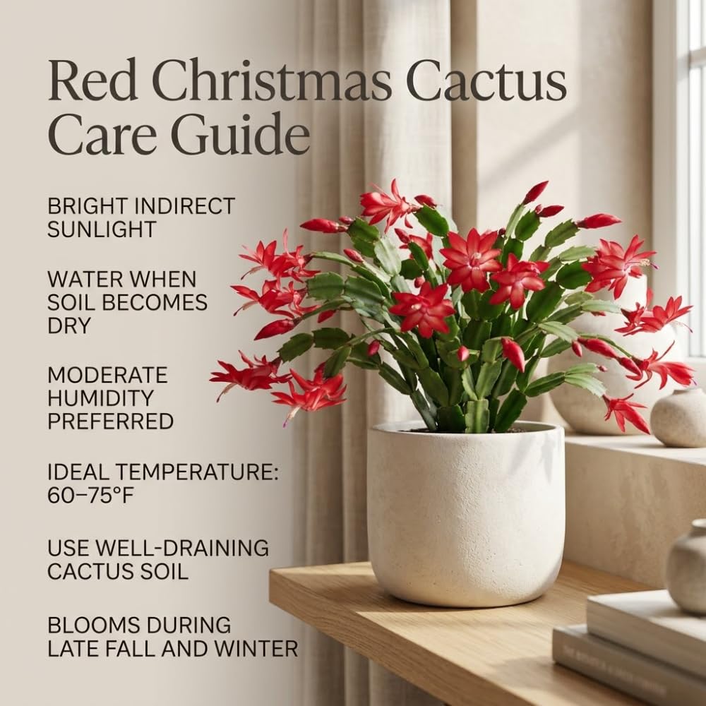 Orange Christmas Cactus Plant, 5-6 Inch Tall, Winter Blooming Succulent Starter for Home Décor, Low Maintenance Plant for Bright Indoor Spaces and Holiday Gifts
