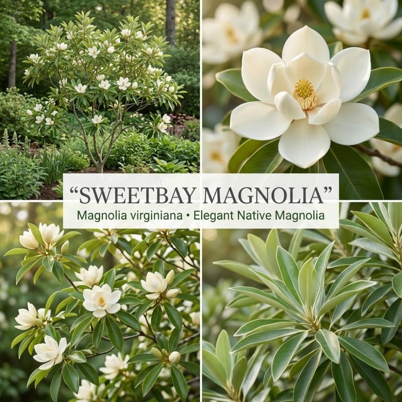 (No Ship to CA,HI,AK) Sweetbay Magnolia Plant, 3 Feet Tall in 3 Gallons Pot, Vigorous Flowering Shrub for Backyard Gardens & Patios, Elegant White Blossoms & Semi-Evergreen Foliage