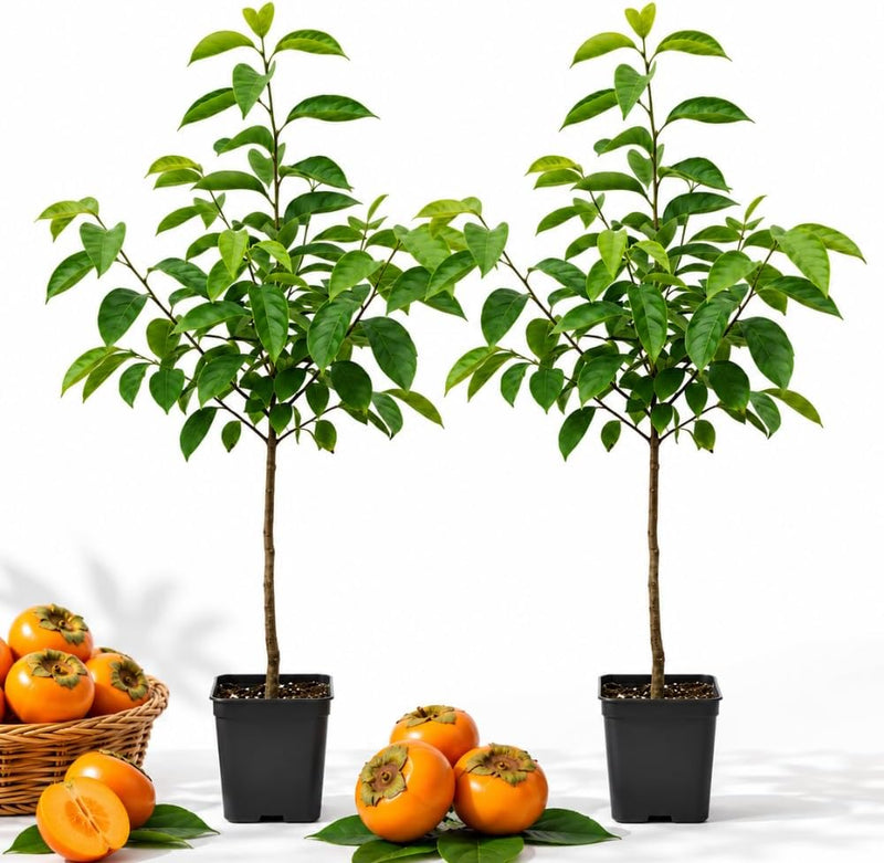 2 Persimmon Tree Live Plant | 4-Inch Pot | Low Maintenance Deciduous Flowering Tree | Robust Established Plant for Home Garden