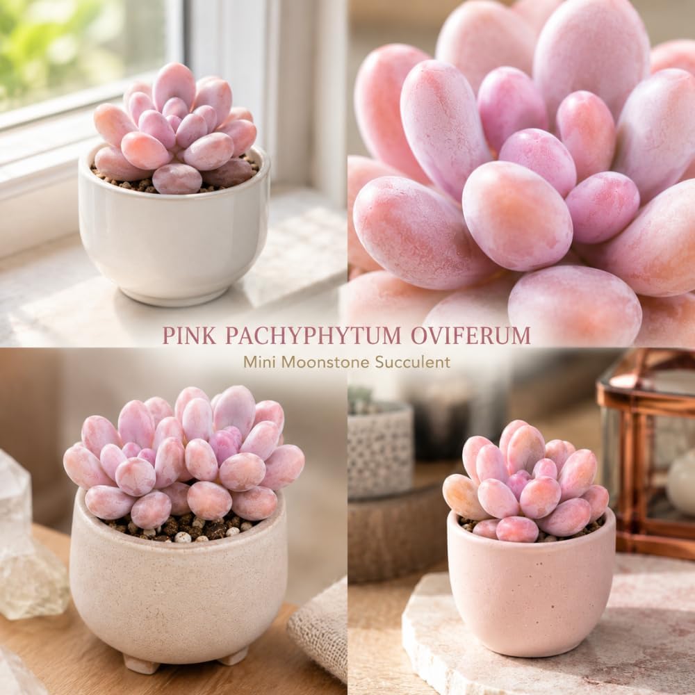 Live Succulent Plant, Pachyphytum Oviferum Pink Moonstone Plant, 2" Pot, Easy to Care Drought Tolerant Décor, Low Maintenance Compact Succulent