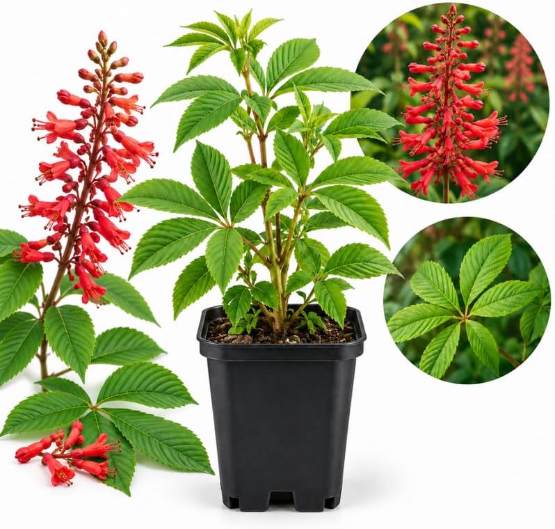 Dwarf Red Buckeye Live Plant in 4" Pot, Cold-Hardy Deciduous Shrub with Red Flowers for Outdoor Landscape and Garden Borders