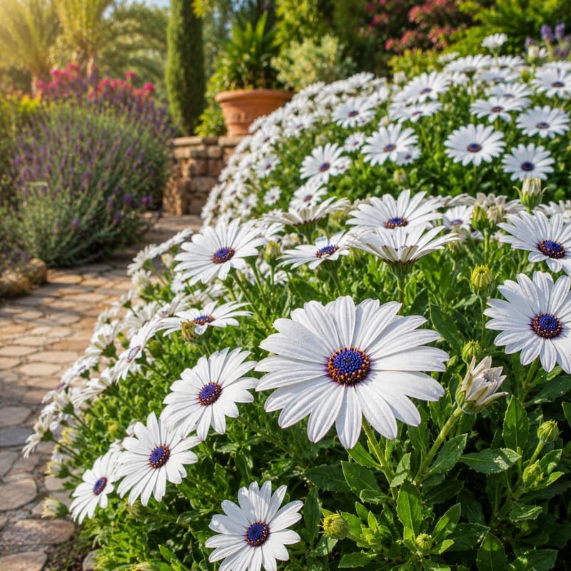 2 White African Daisy Plant in 3" Pot, Vibrant Blooming Plant, Hardy Potted Flower for Home Office and Balcony