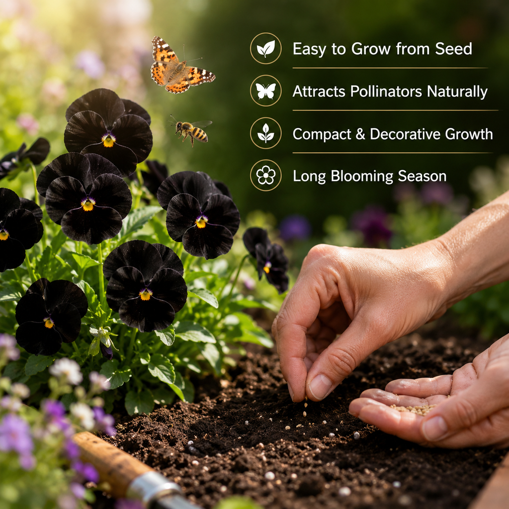 50 Sorbet Series Black Delight Viola Seeds, Non GMO, Heirlooms, Early Blooms Flowering Plants, for Containers, Garden Borders & Landscapes