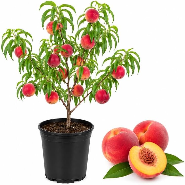 (No Ship to CA,HI,AK) Flordaking Peach Tree Live Plant in 3 Gallon Pot, High Yield, Fast Growing, Sweet Juicy Peach Fruit Tree for Garden, Patio & Outdoor Planting
