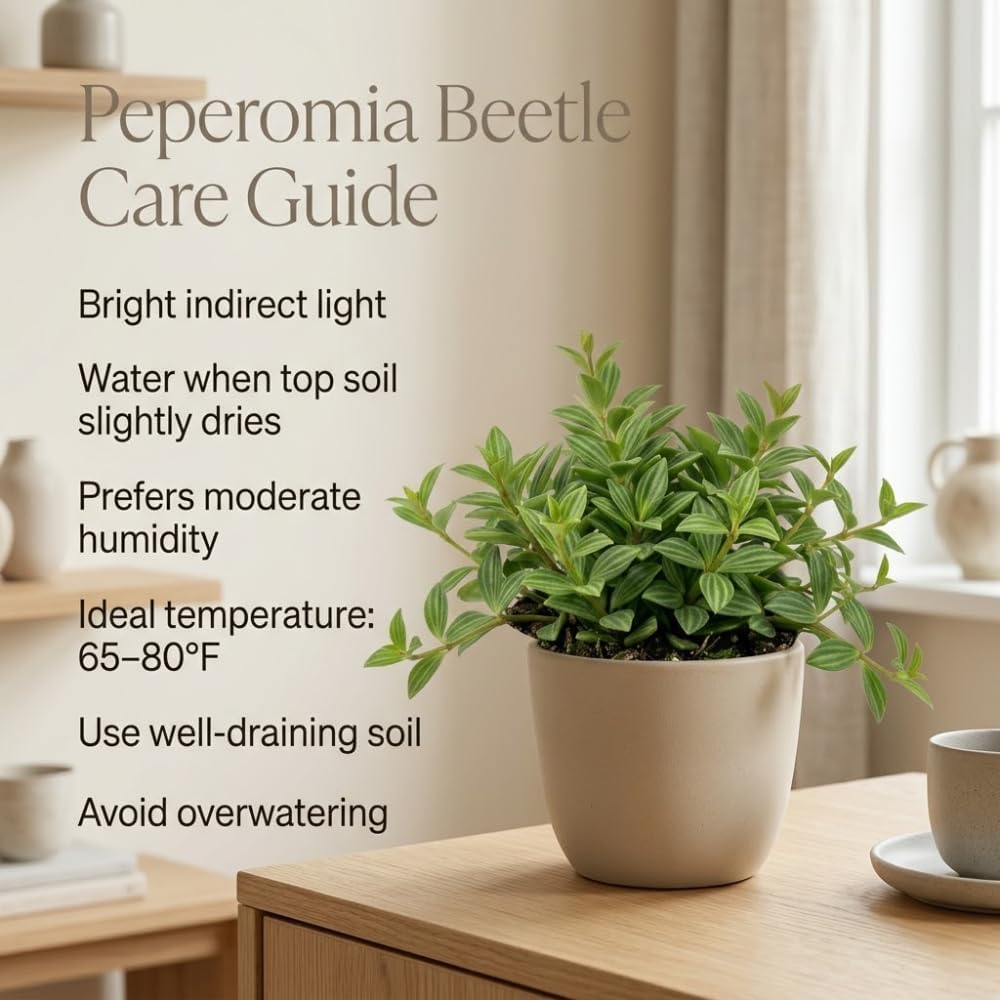 Peperomia Beetle Live Plant, 4'' Inch Pot, Easy-Care Peperomia Live Indoor Houseplant, Attractive Trailing Houseplant for Home & Office Décor