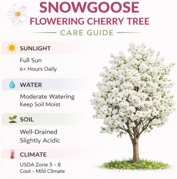 2 Snowgoose Cherry Blossom Tree Plant, 6-12 Inch Tall, Easy Care, Hardy Ornamental Flowering Cherry Tree, Ideal for Yard, Garden & Landscape