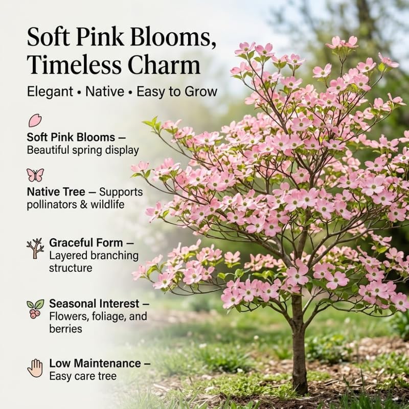 Pink Flowering Dogwood Tree Live Plant, 6-12 Inch Tall in 2.5 Inch Pot, Rosy Spring Blooming Ornamental Tree