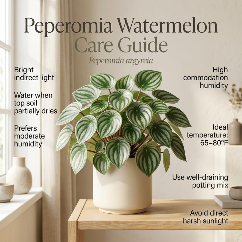 Peperomia Watermelon Live Plant, 4'' Inch Pot, Easy-Care Peperomia Live Indoor Houseplant, Attractive Peperomia Argyreia Plant for Home & Office Décor