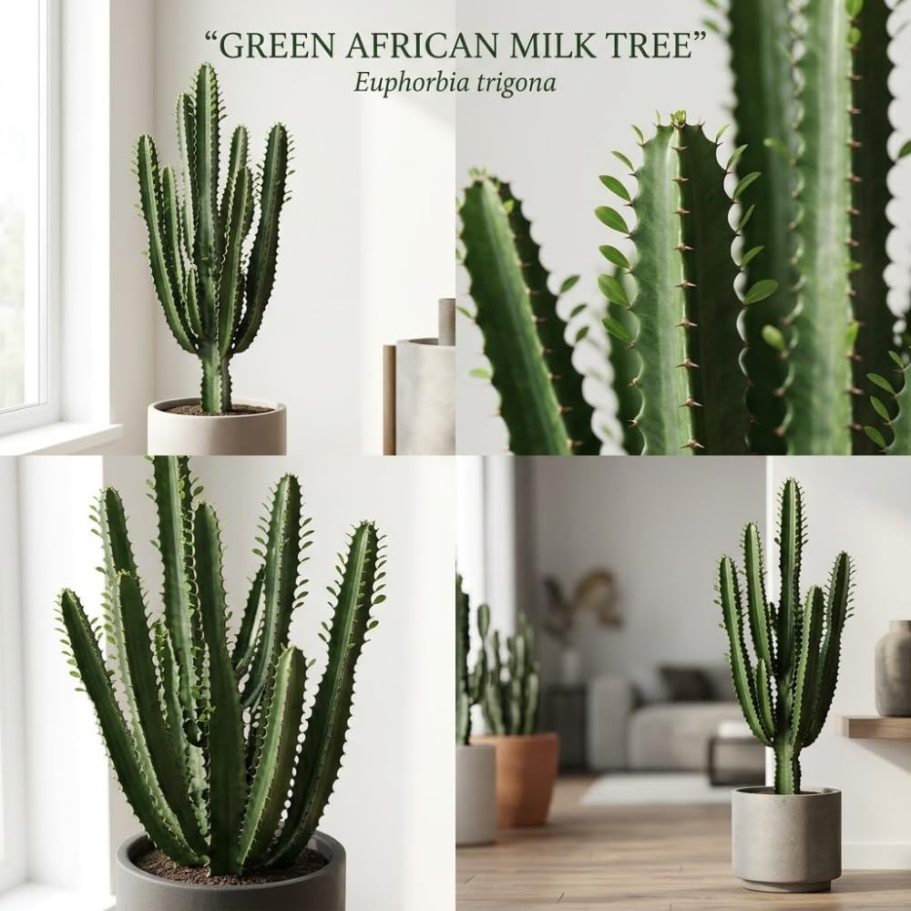 African Milk Tree, 3 Inch Potted Euphorbia Trigona, Low Maintenance Indoor Succulent with Upright Stems for Home & Office Decor