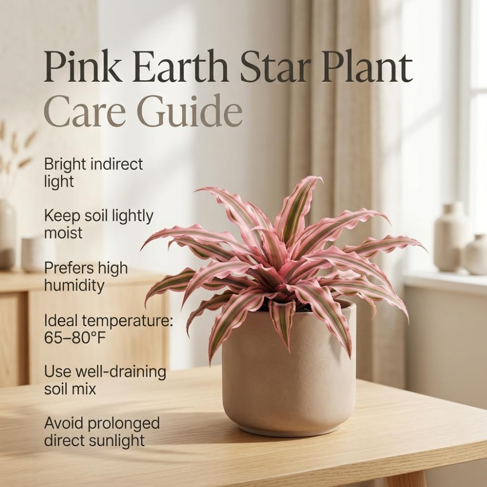 Pink Earth Star Plant, 4 Inch Pot, Vigorous Cryptanthus with Striking Pink Foliage, Sturdy Low Maintenance Pet-Friendly Tropical Plant for Home & Office Decor